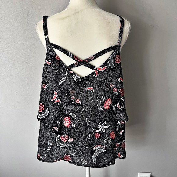 Torrid | Georgette Black Floral Layered Crisscross Cami Tank Sz. 00 - Picture 4 of 7